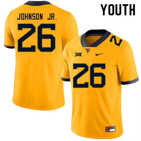 Youth West Virginia Mountaineers NCAA #26 Justin Johnson Jr. Gold Authentic Nike Stitched College Football Jersey UW15P51EW